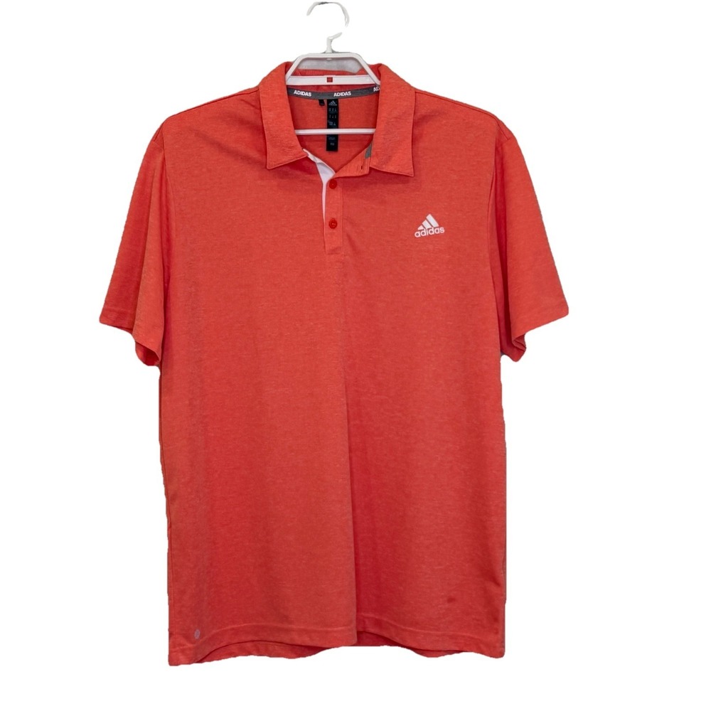 Adidas Polo Shirt Mens Sz XL Orange Short Sleeve 1/4 Button Collared Golf Casual